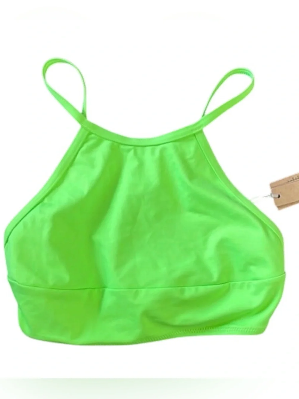 SKIMS Neon Green Recycled Swim High Neck Bikini Top Size M NWT